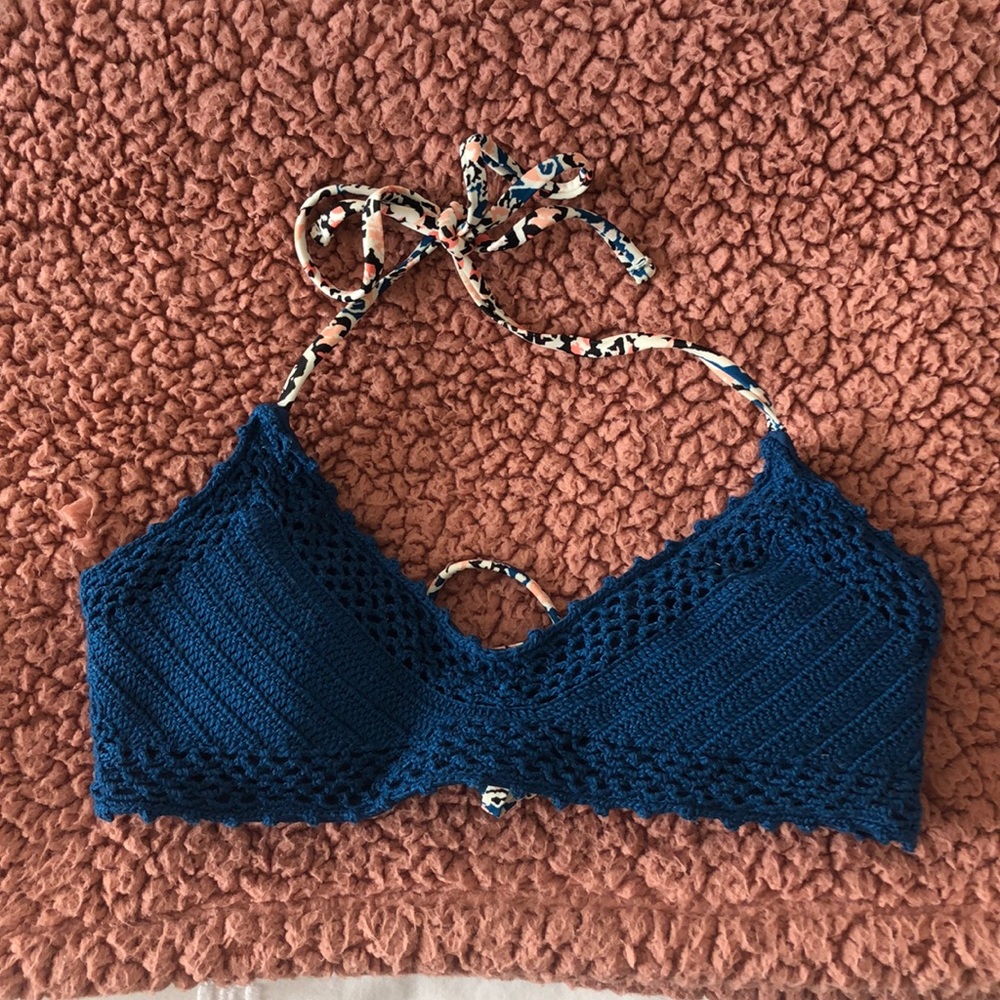 Like new crocheted Blue bikini top.